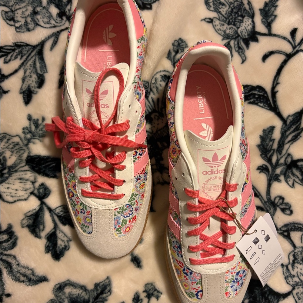 Adidas Kids Floral Sneakers - Pink and Cream